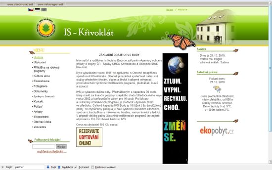 Ukázka vložení reklamního banneru na stránkách www.is-krivoklat.cz