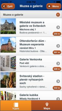 Ukázka seznamu objektů v průvodci