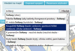 Ukázka našeptávače na 
Tourmapy.cz