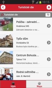 Ukázka seznamu objektů v průvodci