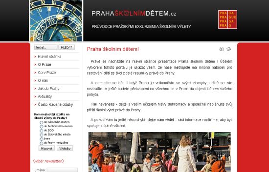 Ukázka domovské stránky webu. 
