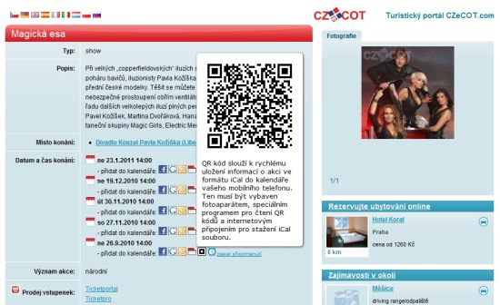 Ukázka QR kodu na prezentaci akce v rámci turistického portálu CZeCOT.