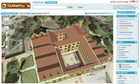 3D pohled na zámek v Litomyšli v rámci Tourmap.